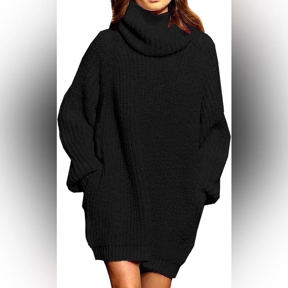 Cozy Black Knit Sweater Dress